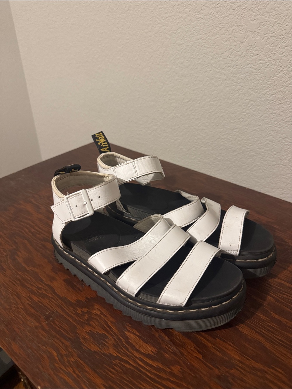 Dr. Marten White Platform Leather Sandals